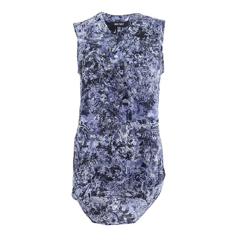 Nine West Women's Printed V-Neck Shell Top Cool Women's Distressed