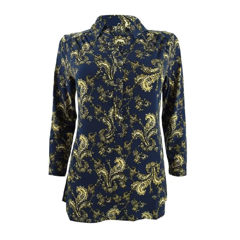 Charter Club Women's Printed 3/4-Sleeve Polo Top Bohemian Women's Free