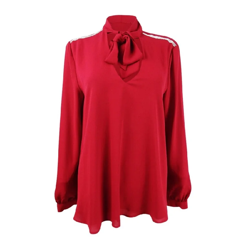 Karen Kane Women's Rhinestone-Embellished Tie-Neck Top Sophisticated Women's 