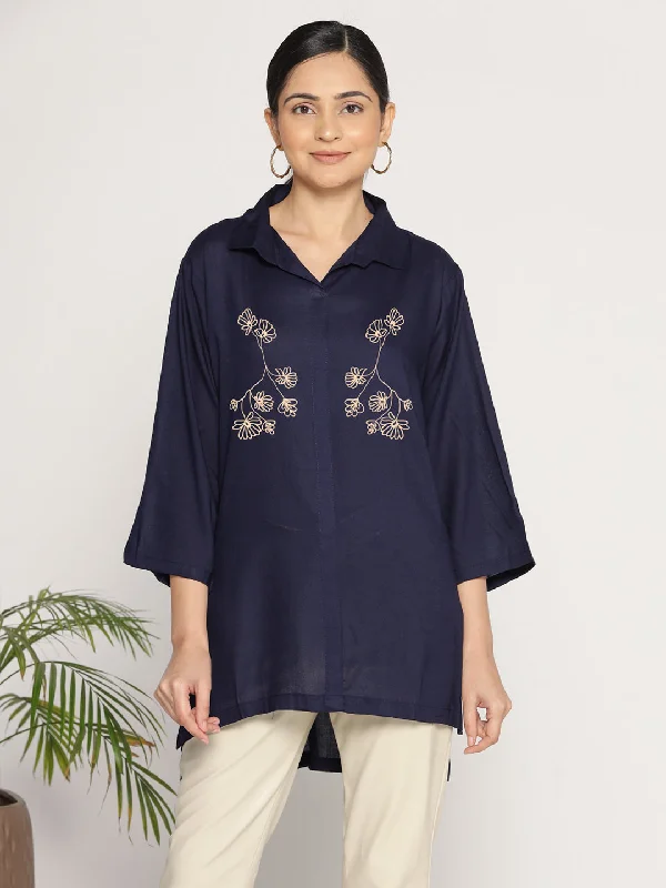 Navy Rayon ShirtTop - Horizon Dynamic Women's Moto