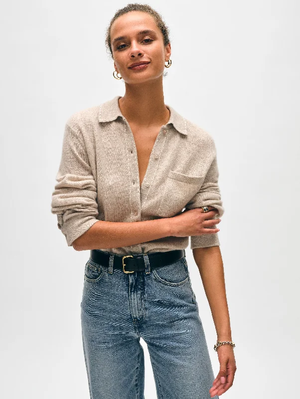 Cashmere Embroidered Trim Button Down Shirt Dynamic Women's High - energy