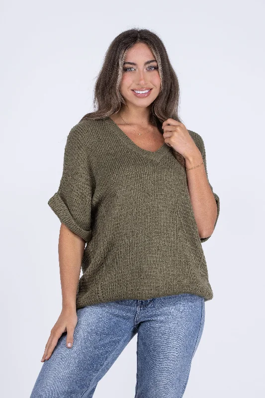 Muted Messages Women's Ribbed Knit Short Sleeve Sweater Trendy Women's Oversized