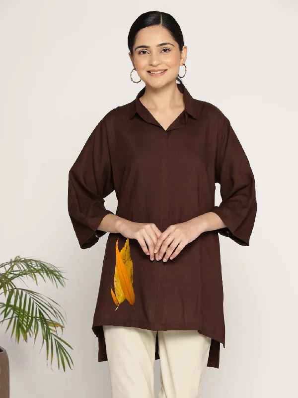 Coffee Rayon ShirtTop - Floraison Cozy Women's Sherpa - lined