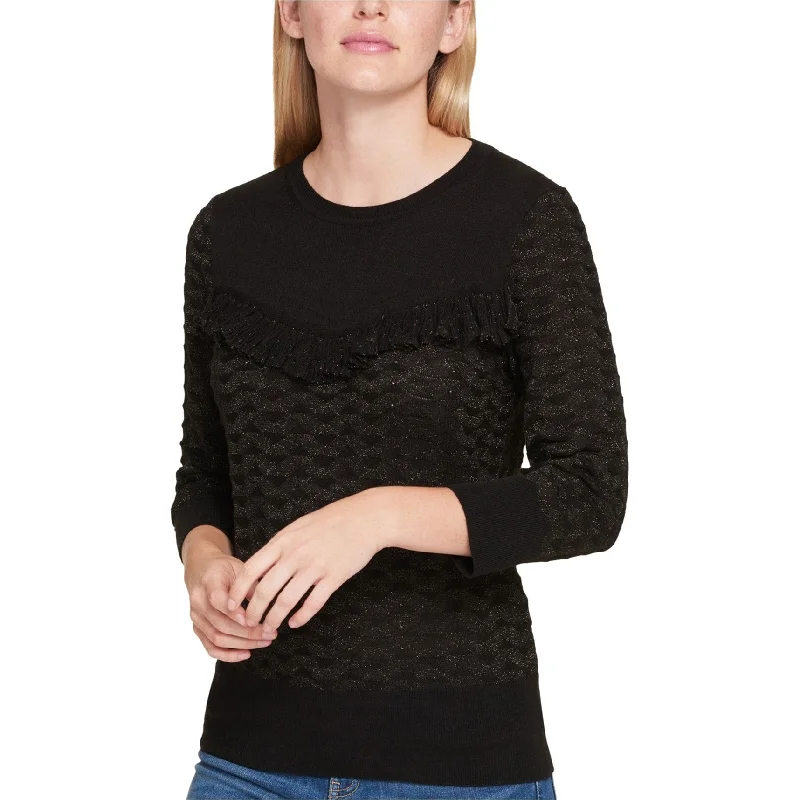 Tommy Hilfiger Womens Ruffled Knit Sweater, Black, X-Large French