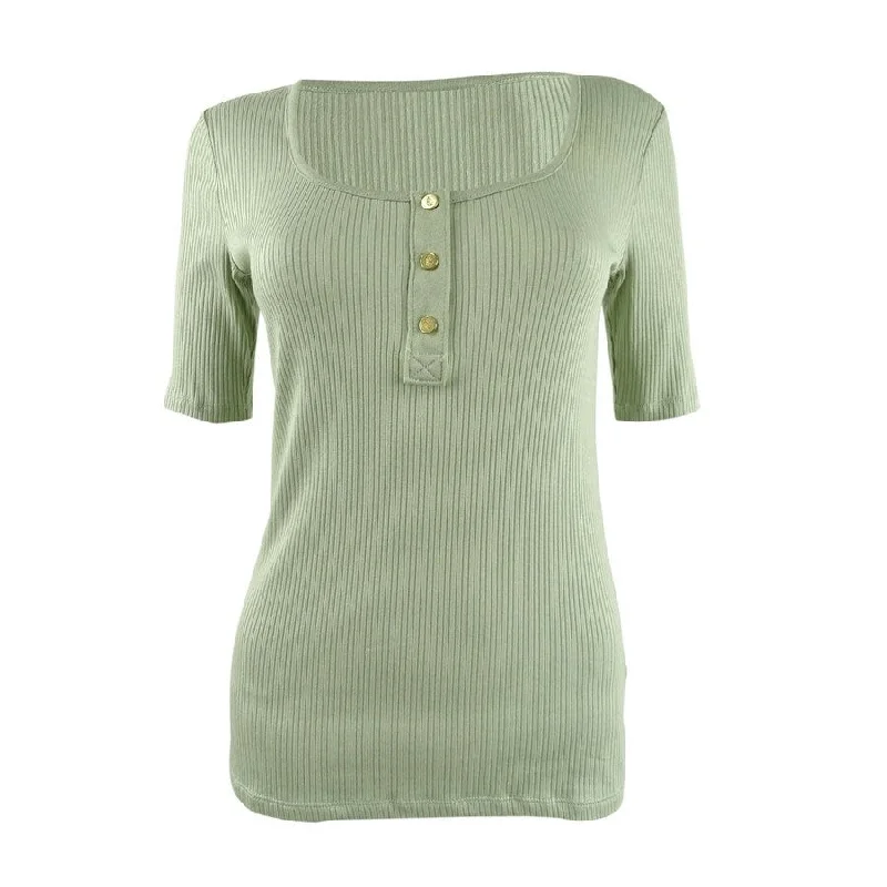 Lauren Ralph Lauren Women's Elbow-Sleeve Henley Top (XL, Ranch Sage) Modern Women's Tech Lauren Ralph Lauren Women's Elbow-Sleeve Henley Top (XL, Ranch Sage) Modern Women's Tech