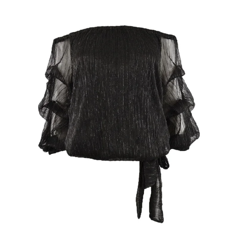 Vince Camuto Women's Off-The-Shoulder Balloon-Sleeve Top (L, Black) Hip Women's Urban