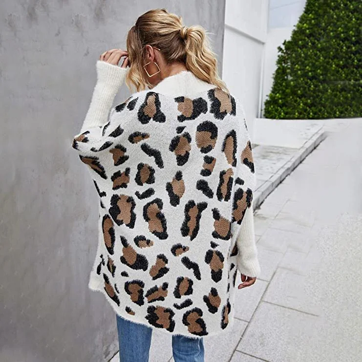 Women's Long Sleeves Leopard Print Knitting Cardigan Refined Women's Classic 
