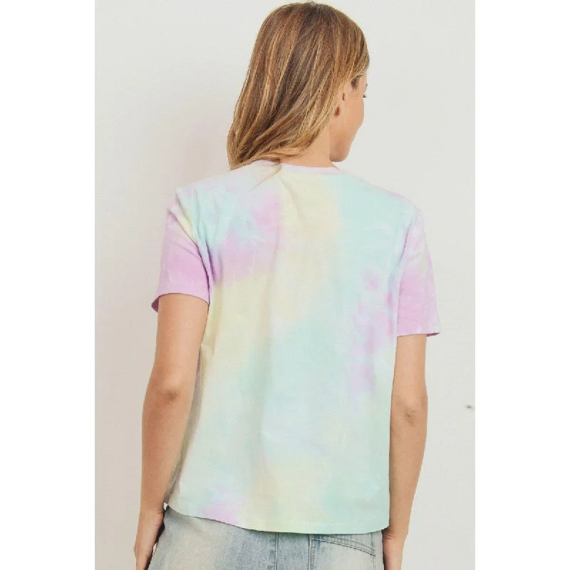 Green Multi Polyester Tie Dyed Round Neck Short Sleeve Tee Geometric