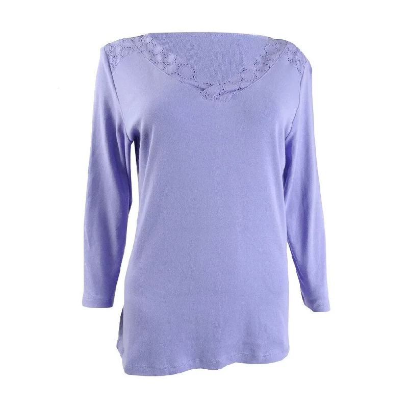 Karen Scott Women's Eyelet-Trim Top Hip Women's Retro