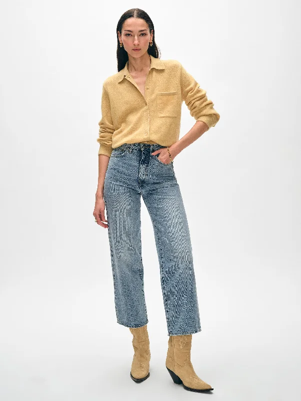 Cashmere Embroidered Trim Button Down Shirt Youthful Women's Pop