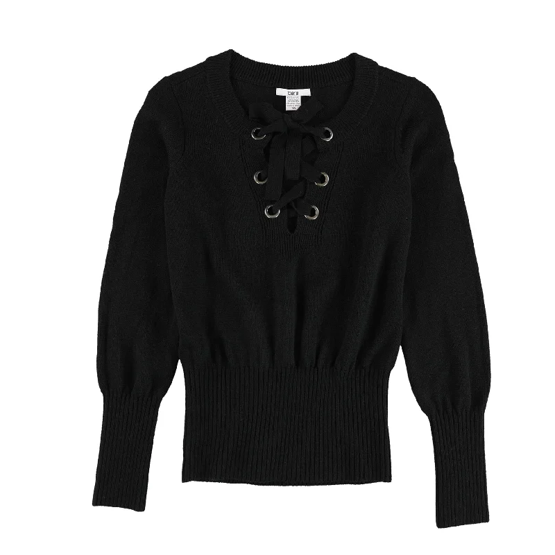 Bar Iii Womens Ribbed Lace-Up Knit Sweater Cashmere