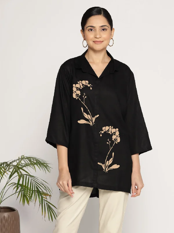 Black Rayon ShirtTop - Resplandor Monochromatic All - in - one