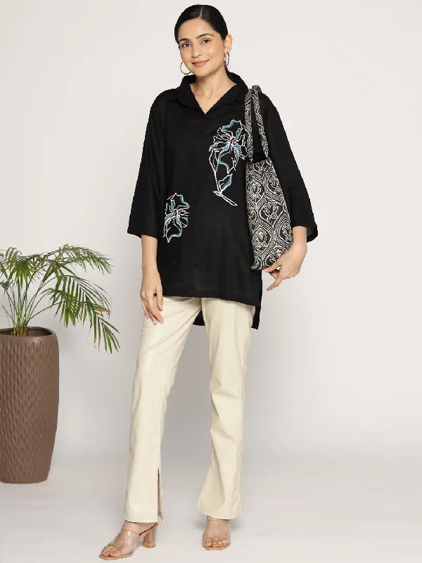 Black Rayon ShirtTop - Floressence Sporty Women's Tennis