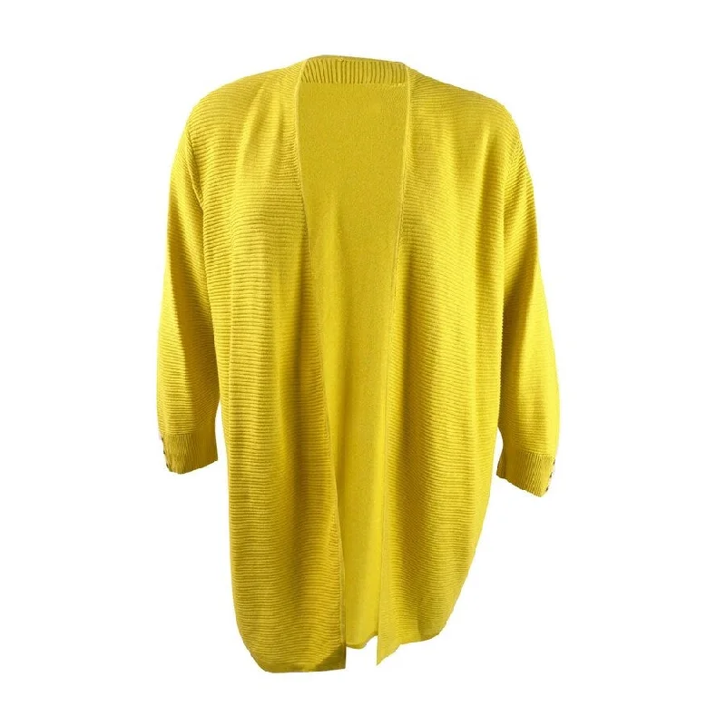 Kasper Women's Ribbed Button-Trim Cardigan Monochromatic Office Style