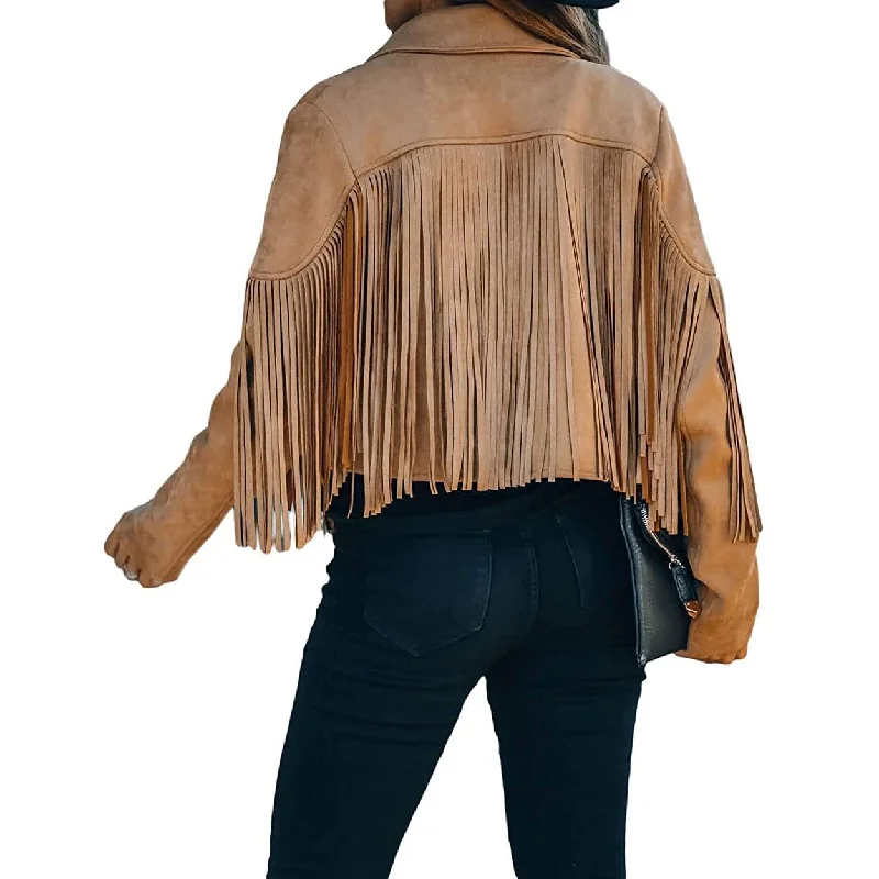 Women's Chic Cropped Tassel Jacket Practical Women's Multi - 
