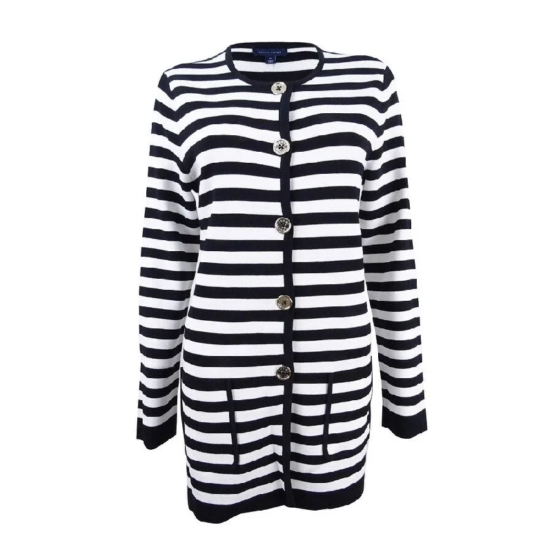 Tommy Hilfiger Women's Striped Sweater Coat British Gentlewoman Style