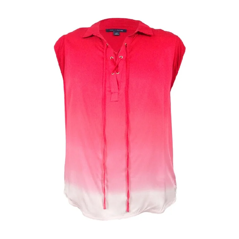 Tommy Hilfiger Women's Lace-Up Ombré Top Traditional Women's 