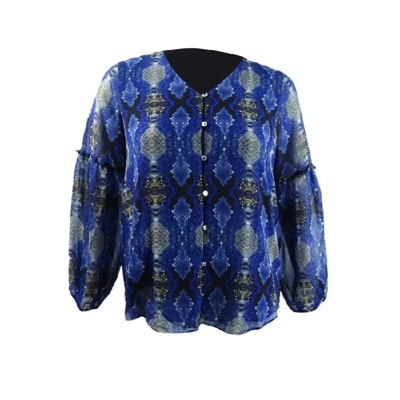 Calvin Klein Women's Printed Balloon-Sleeve Blouse Athletic Women's High - 