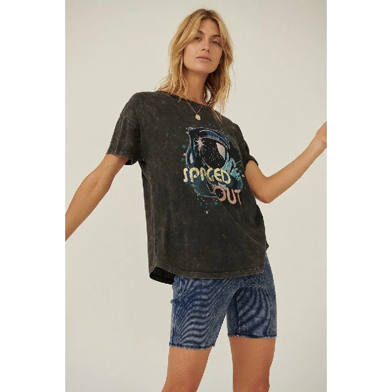 Charcoal Cotton A Mineral Washed Graphic T-shirt Sleek Women's Metallic