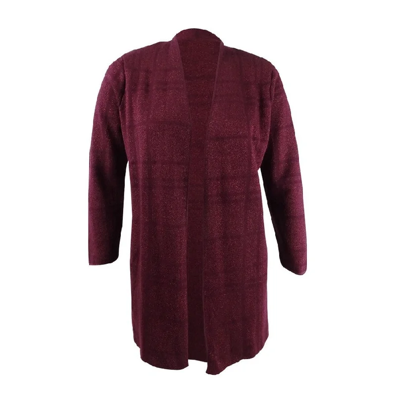 Kasper Women's Tonal-Plaid Topper Cardigan Hip Women's Urban