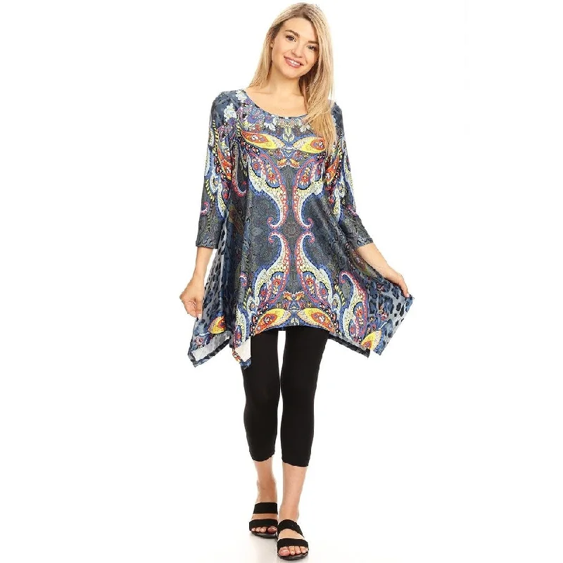 White Mark Womens Tunic Top MultiColor 3/4 Sleeve Polyester Spandex Sizes S6X Classic Women's Tweed