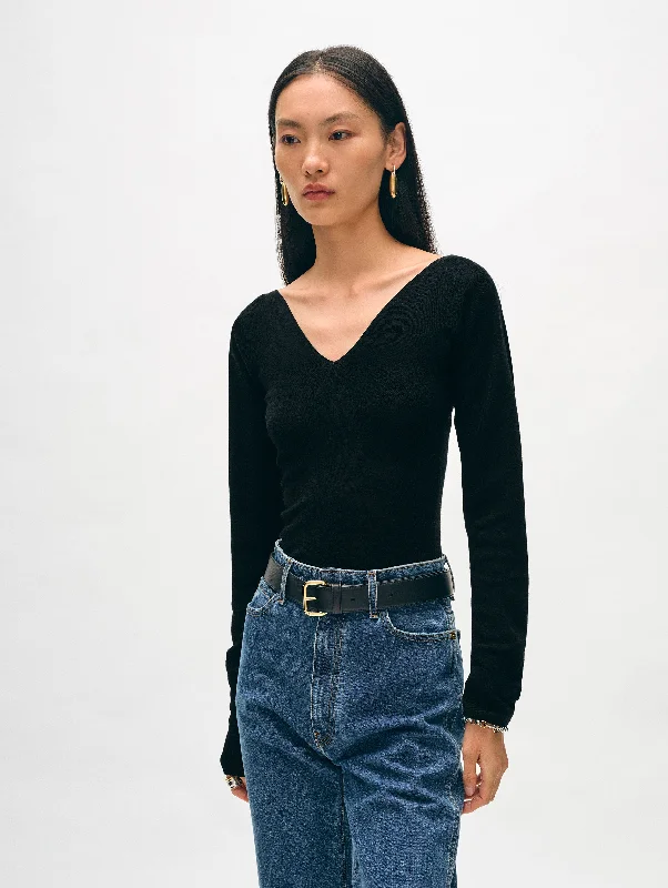 Superfine Merino Ribbed V Neck Top Scandinavian
