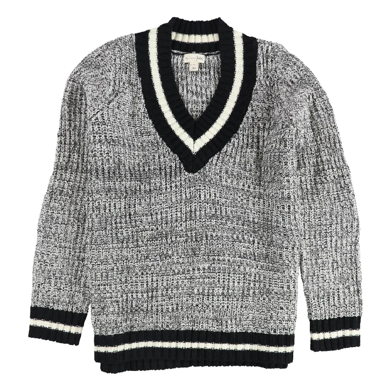 maison Jules Womens Stripe-Trimmed Pullover Sweater, Grey, Large Feminine Women's Soft 