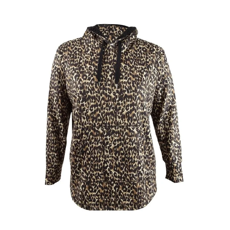 Ideology Women's Leopard Round-Hem Hoodie Earthy Women's 