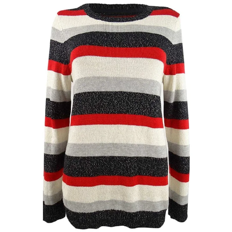 Charter Club Women's Striped Crewneck Sweater Dapper Women's Bow - adorned