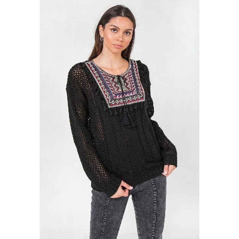 Black Acrylic Waffle Knit Sweater Laid - back Women's Style