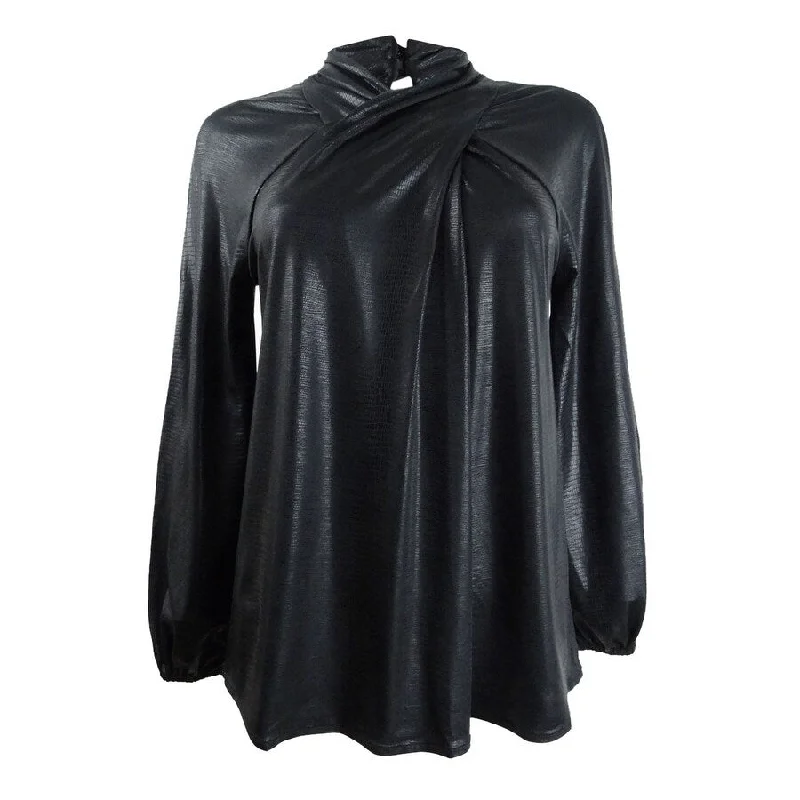 Alfani Women's Pleat Front Mock Neck Blouse Confident Women's Power
