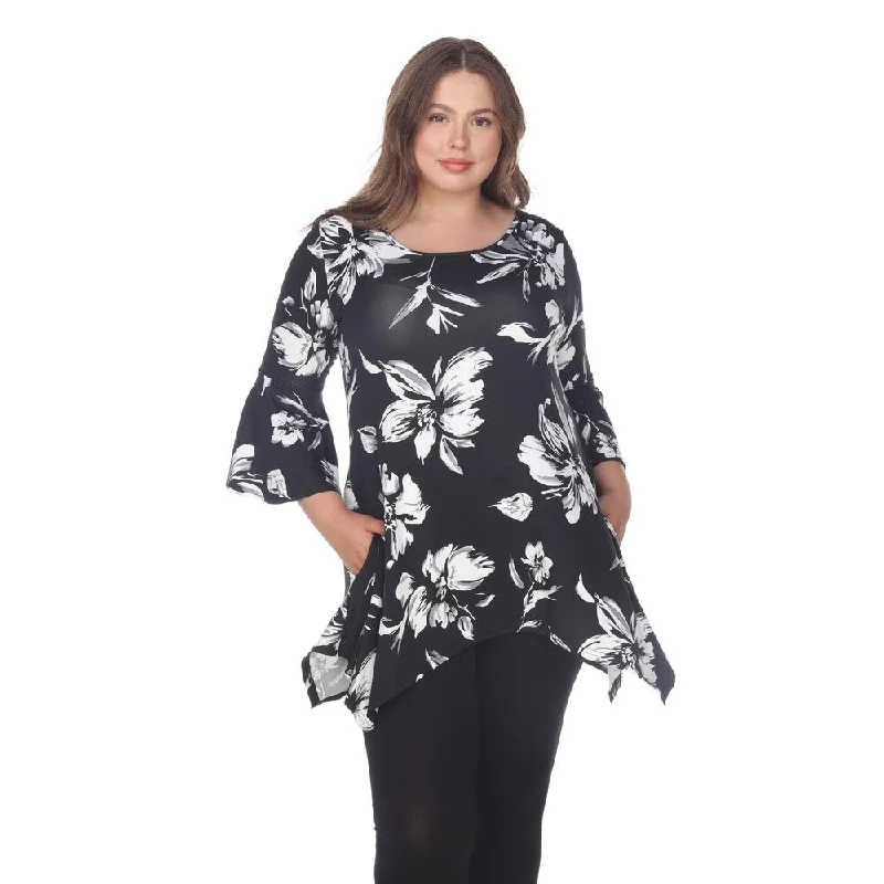 White Mark Women's Plus Size 3/4 Sleeve Floral Tunic Top performance