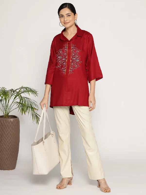 Maroon Rayon ShirtTop - Grenat Cozy Women's Winter