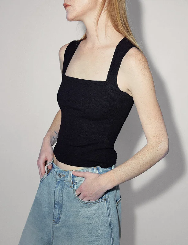 Black Square Neck Tank Top Traditional Women's Wool