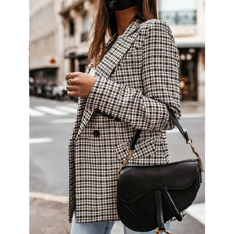 Women's Blazer Casual Jacket Long Sleeve Plaid Check Quilted Feminine Women's Style 