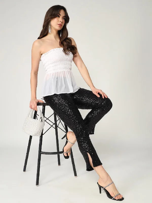 Solid Semi-Sheer Tube Style Smocked Top Dynamic Women's Moto