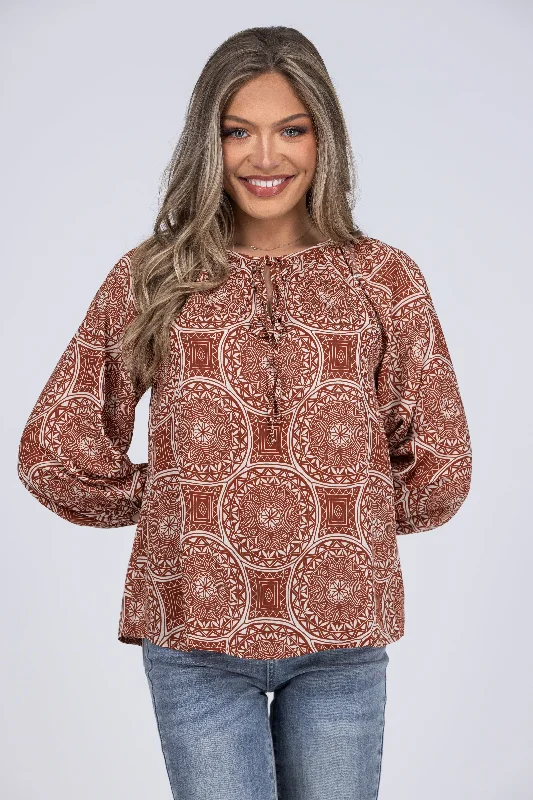 Never Let You Go Women's Boho 3/4 Puff Sleeve Top Classic Women's Tweed