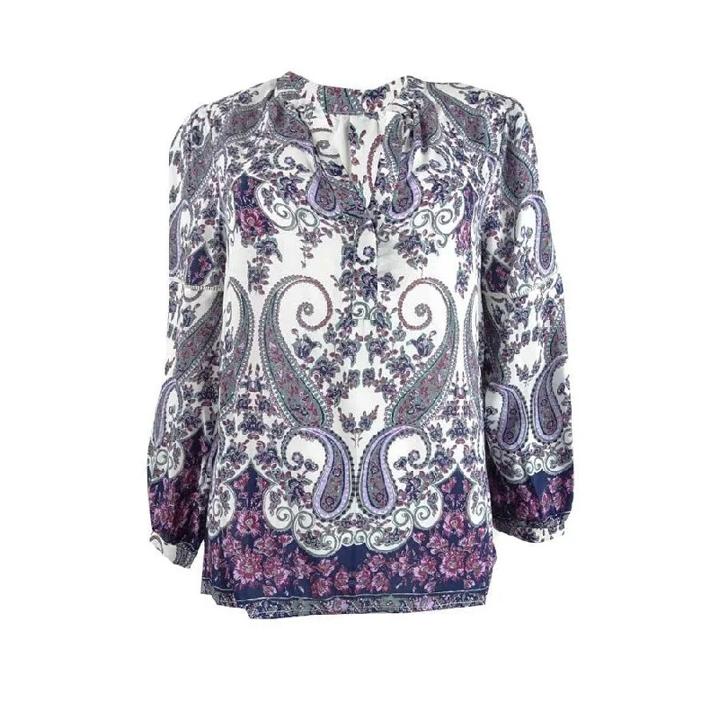 Lucky Brand Women's Printed 3/4-Sleeve Peasant Blouse Refined Women's Classic 
