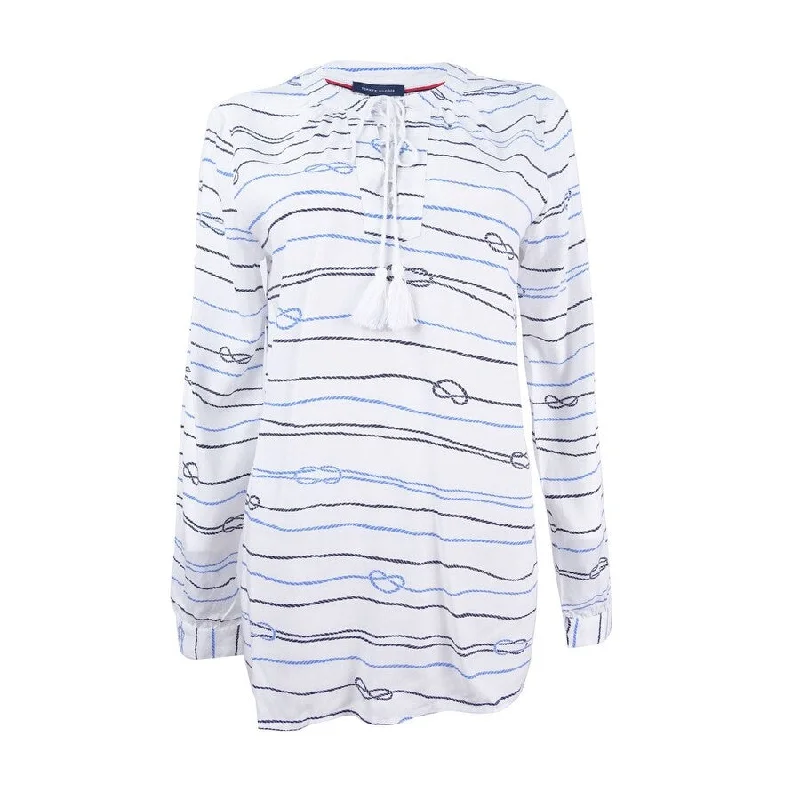 Tommy Hilfiger Women's Printed Lace-Up Shirt Elegant Women's Formal 