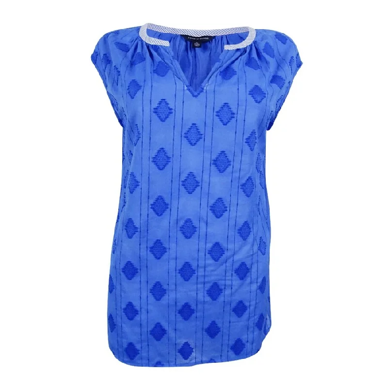 Tommy Hilfiger Women's Embroidered Split-Neck Top Australian Beach
