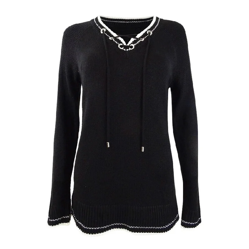 Calvin Klein Women's Lace-Up V-Neck Sweater Scandinavian