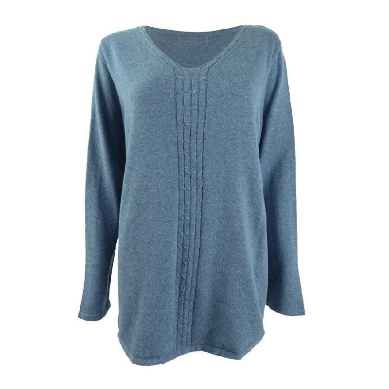 Karen Scott Women's Cotton Cable-Knit Sweater Polished Women's Silk