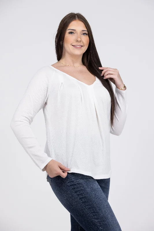 Never Back Down Women's Pleated V-Neck Long Sleeve Top Unique Women's Upcycled