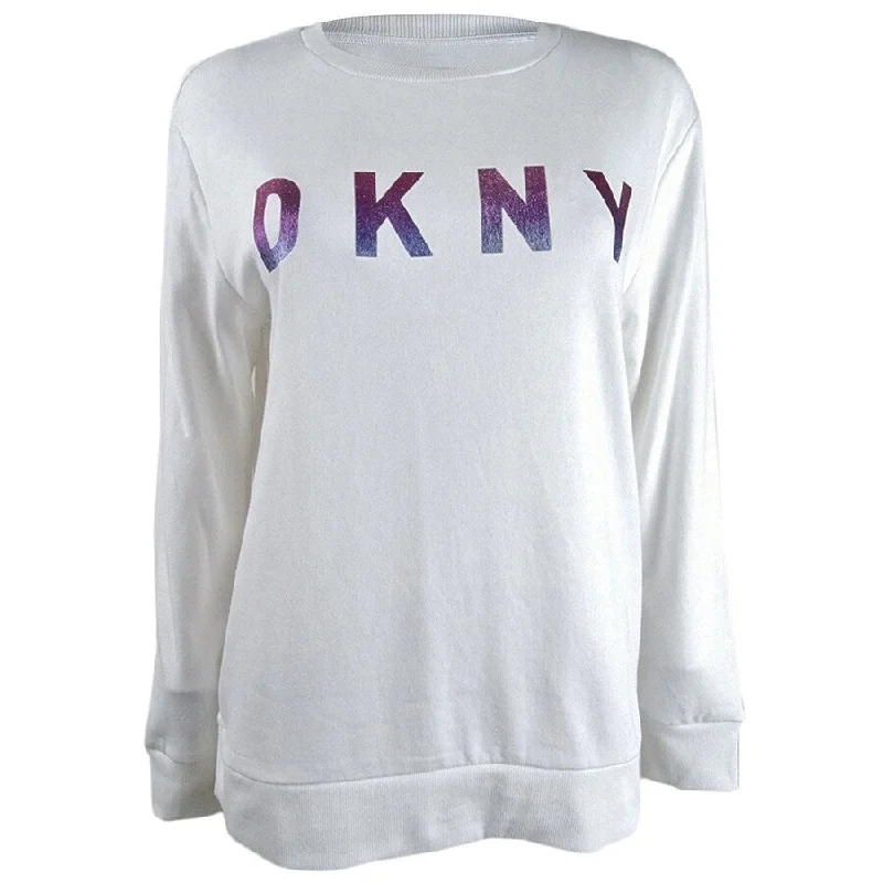 DKNY Women's Ombre-Glitter-Logo Sweatshirt Cashmere