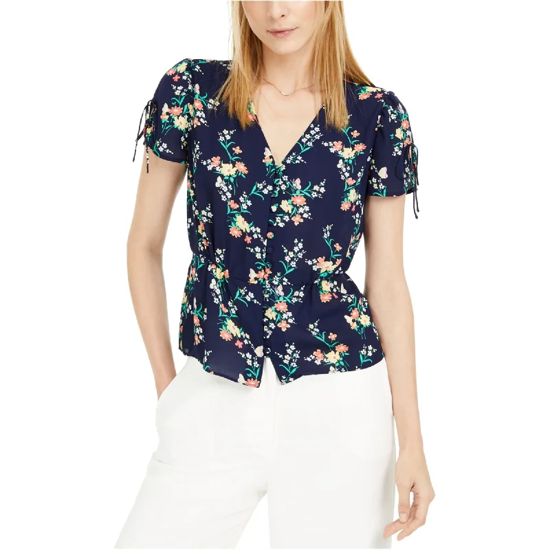 Maison Jules Womens V-Neck Peplum Blouse Unique Women's Upcycled