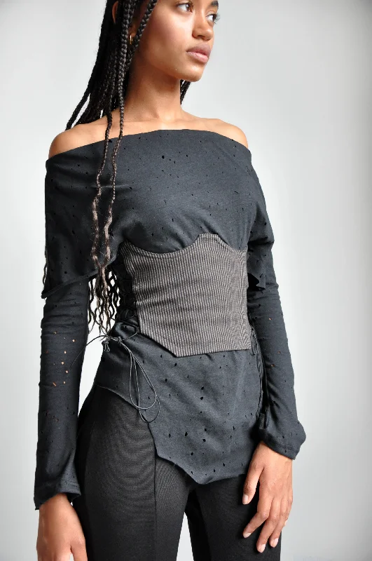 Lace Up Bustier - Stripe [LAST MEDIUM] Sophisticated Women's 