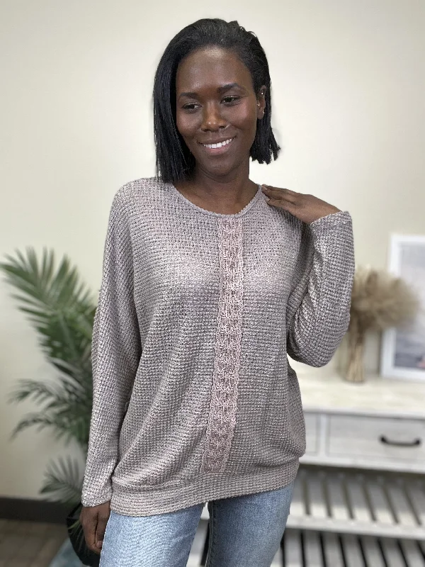 Never Can Forget Women's Lace Waffle Knit Long Sleeve Top performance