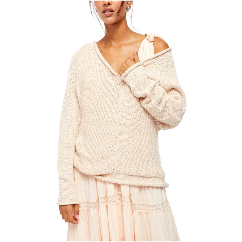 Free People Womens Bright Lights Pullover Sweater, Off-White, X-Small Cool Women's Distressed
