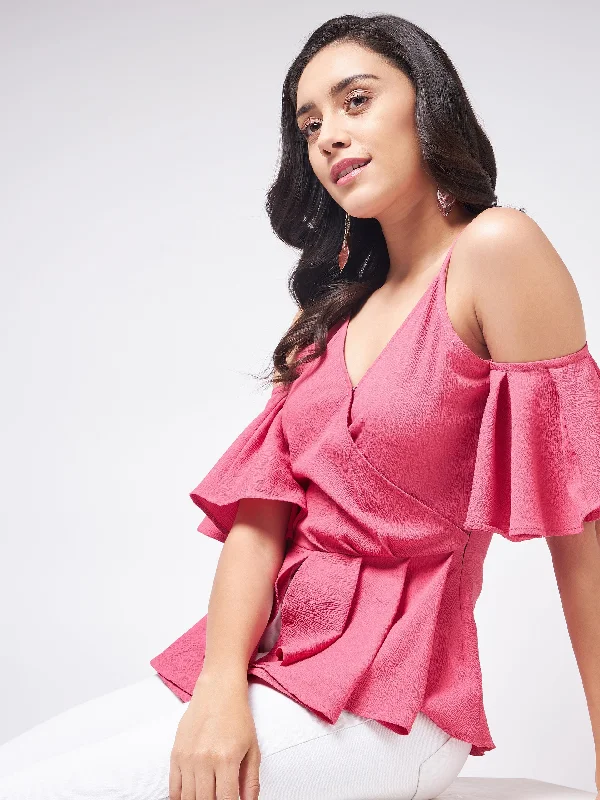 Flaunt Yourself In Solid Overlap Cold-Shoulder Top Youthful Women's Anime - inspired
