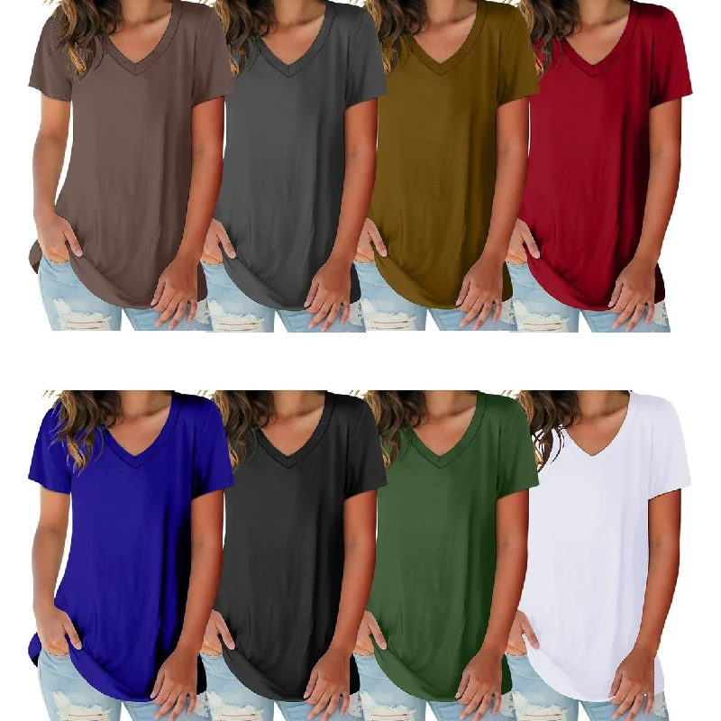 Womens Ultra Soft Cotton Blend VNeck TShirts 3Pack Short Sleeve Variety Relaxed Women's Beachy